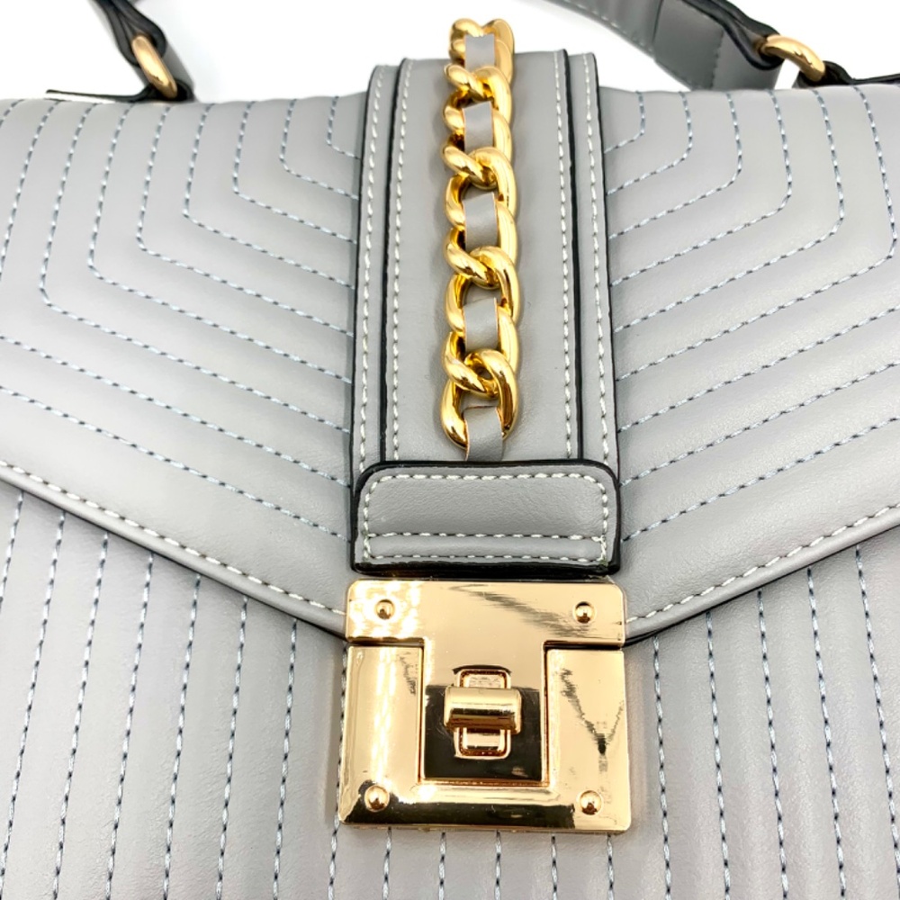 Cashmere Grey gold-tone chain top handle quilted satchel crossbody shoulder bag - Picture 5 of 15